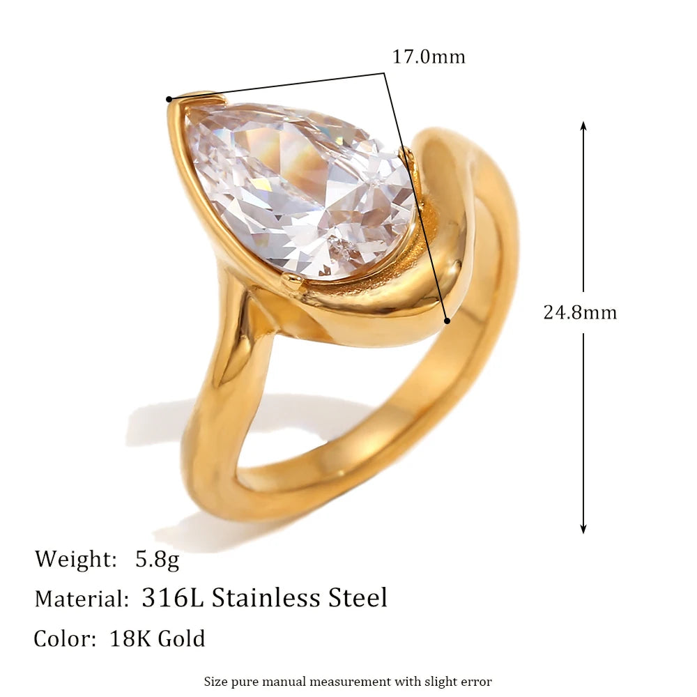 Elegant 18K Gold Water Drop Rhinestone Ring