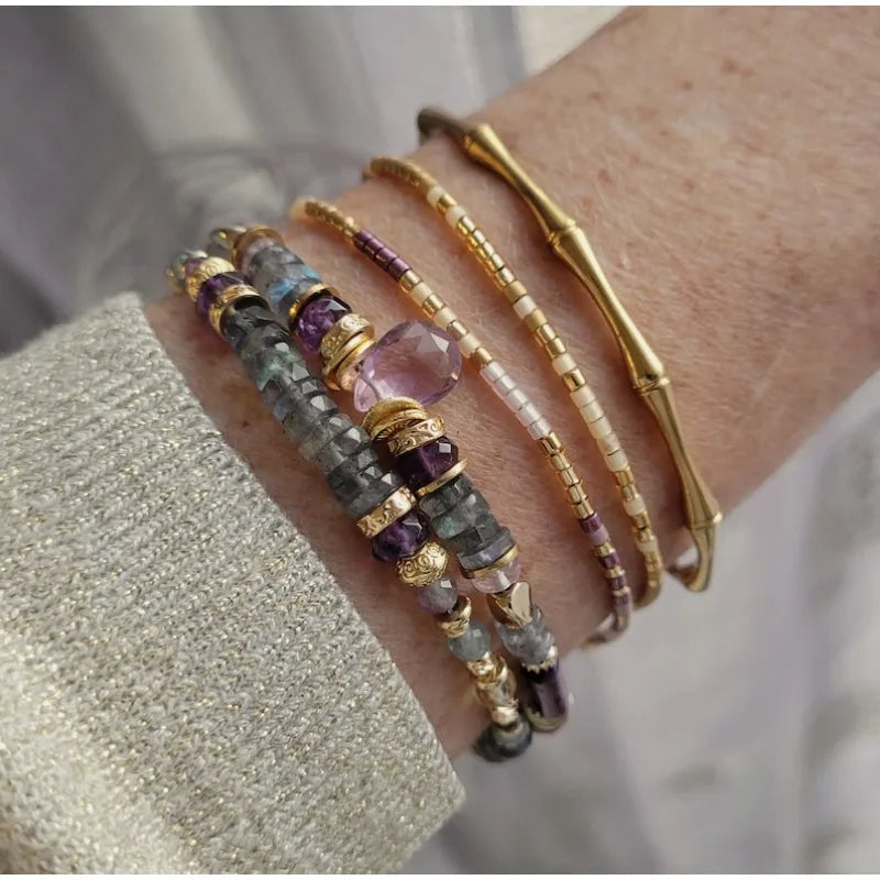 Casual Handcrafted Amethyst Strand Bracelets (Set of 2)