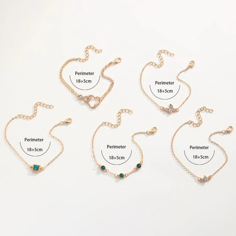 Elegant Stackable Rhinestone Gold Chain Bracelets (Set of 5)