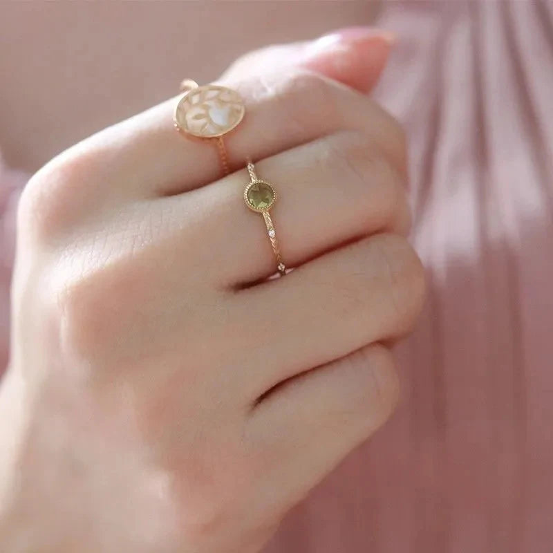 Elegant Green Peridot Crystal Birthstones Rings