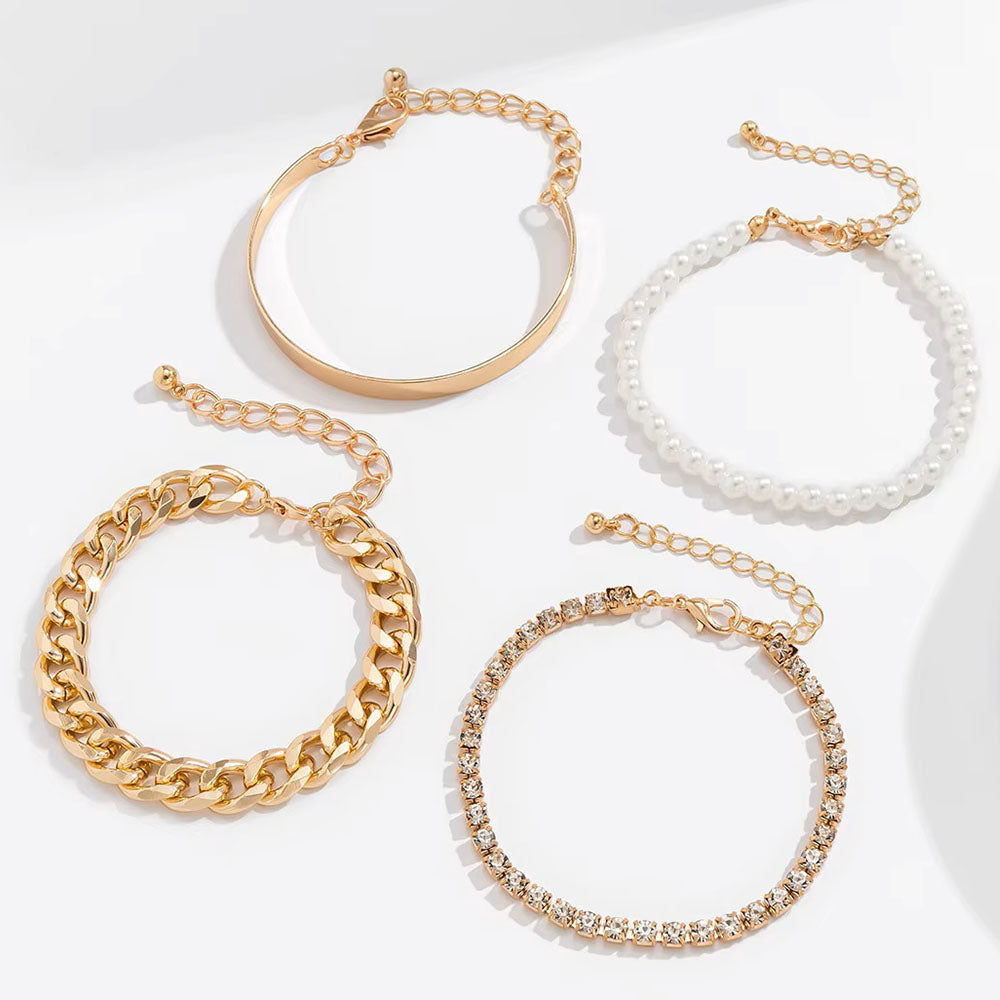 Classic Chain Bracelets (Set of 4) - Gold