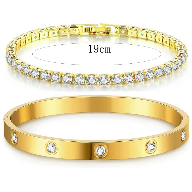 Classic 14K Gold Tennis Bangle Bracelets Bangles