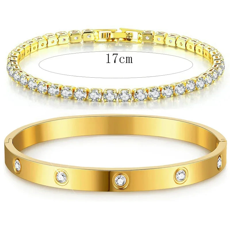 Classic 14K Gold Tennis Bangle Bracelets Bangles