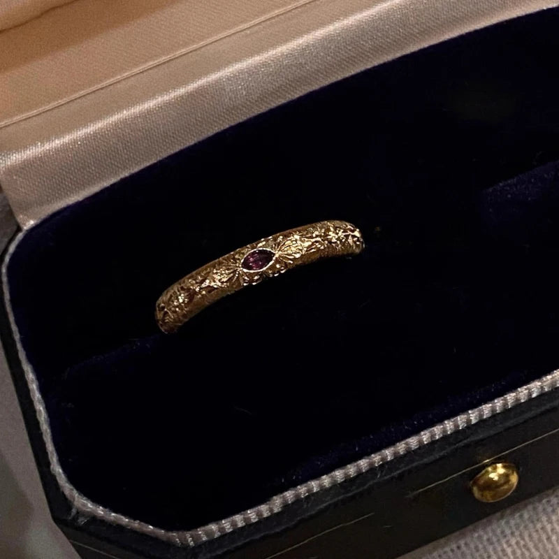 Victorian Floral Carved Antique Band Ring