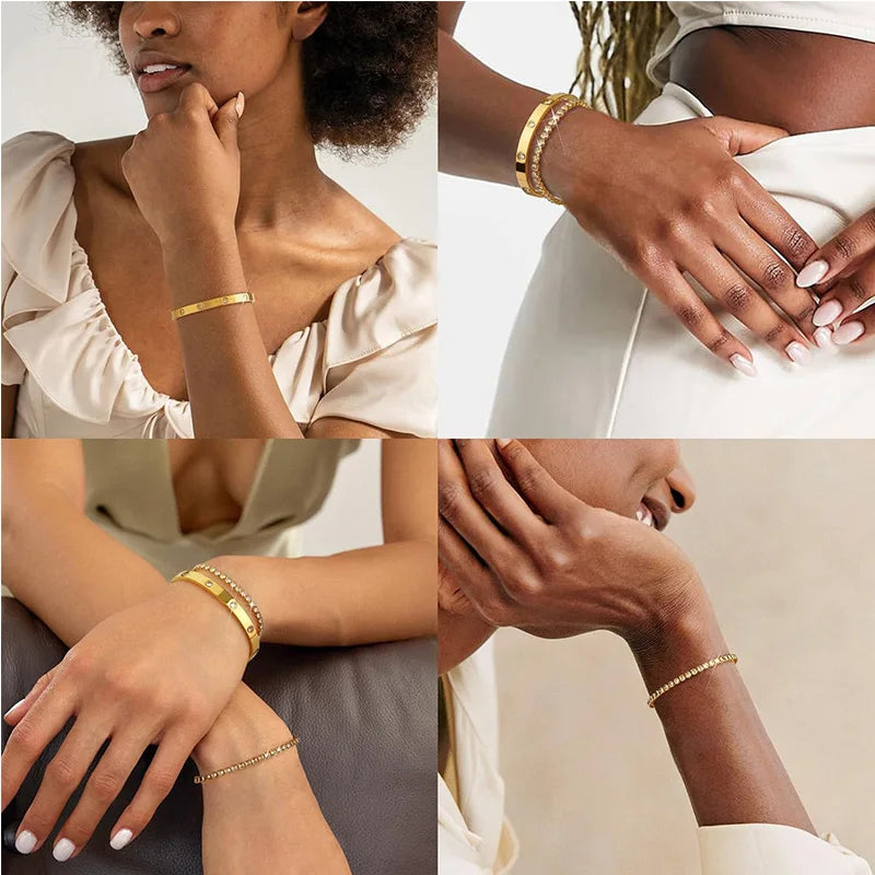 Classic 14K Gold Tennis Bangle Bracelets Bangles