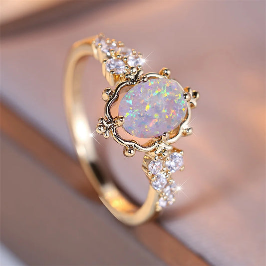 Vintage Opal Flower Ring