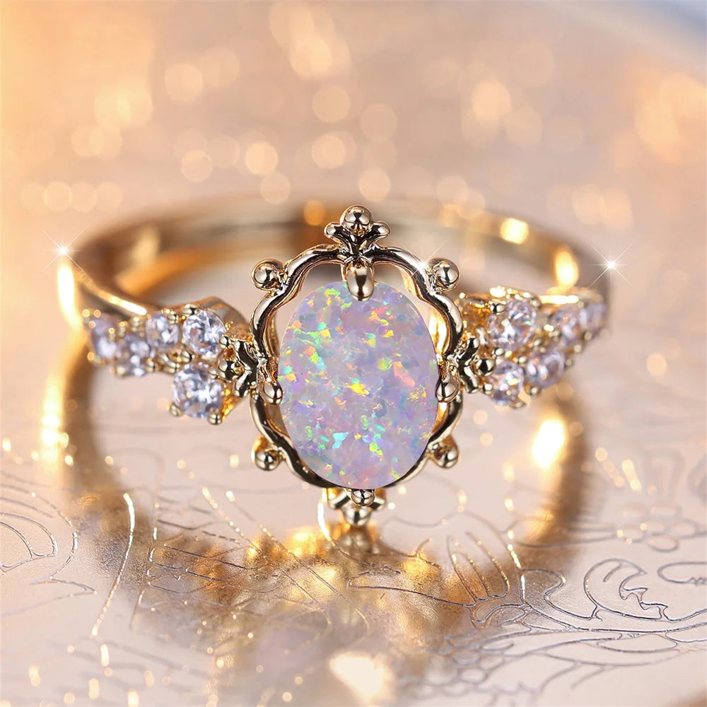 Vintage Opal Flower Ring