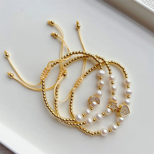 Casual 18K Gold Beads Pearl Bracelets
