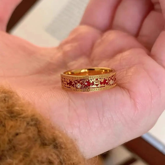 Vintage Floral Gold Enamel Ring