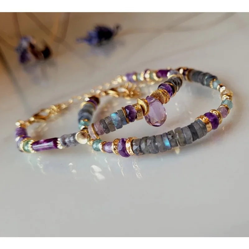 Casual Handcrafted Amethyst Strand Bracelets (Set of 2)