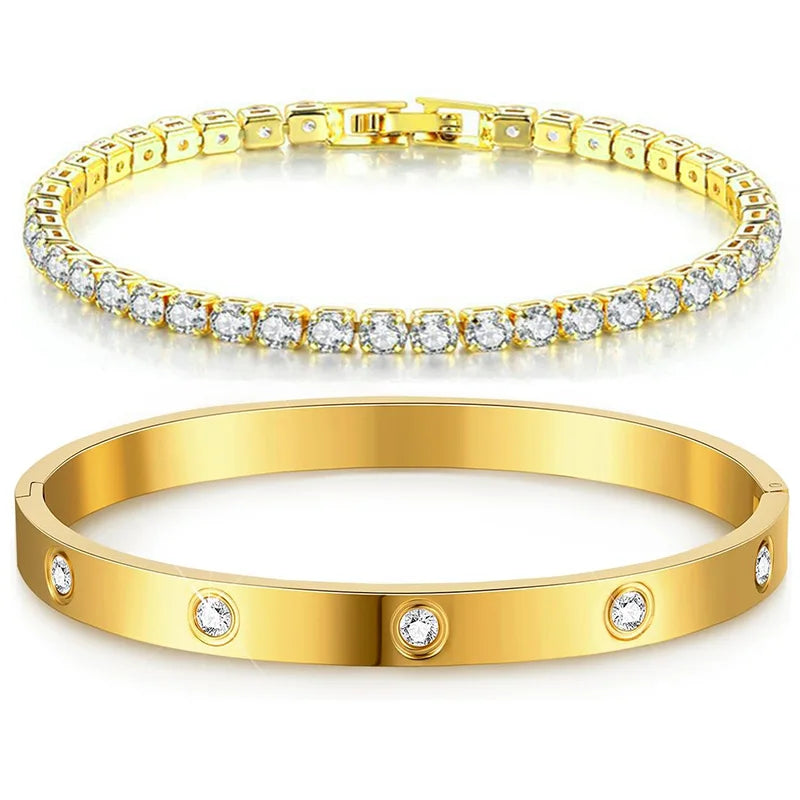 Classic 14K Gold Tennis Bangle Bracelets Bangles