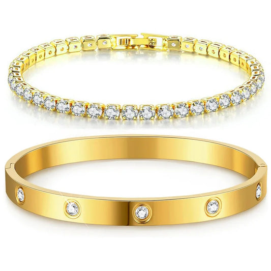 Classic 14K Gold Tennis Bangle Bracelets Bangles