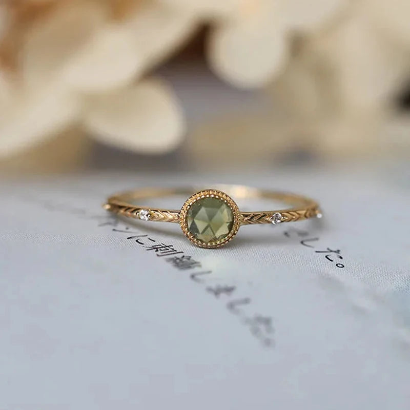 Elegant Green Peridot Crystal Birthstones Rings