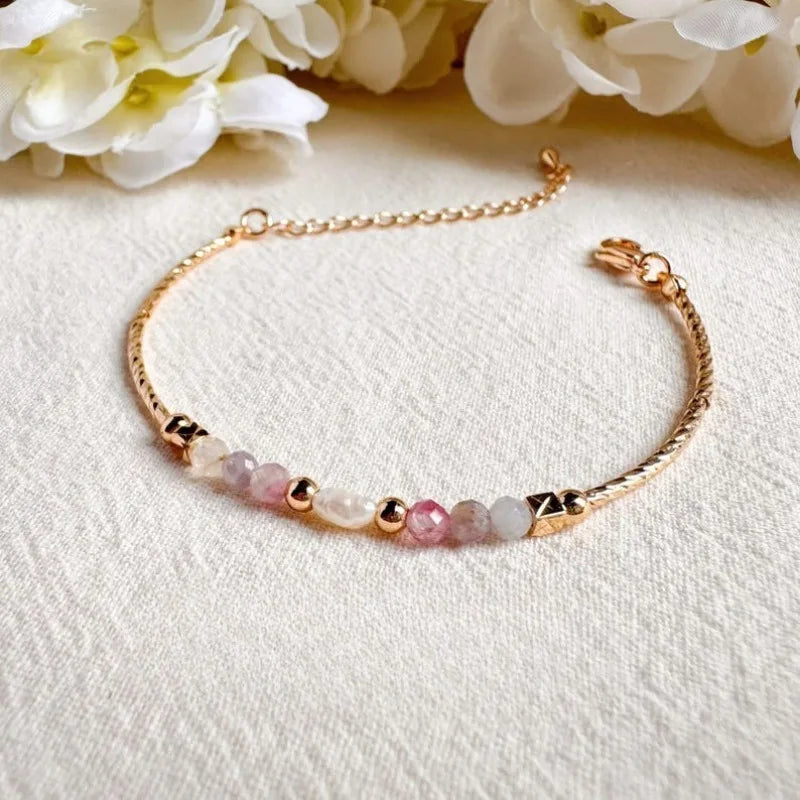 Casual Handcrafted Pink Tourmaline Strand Bracelet
