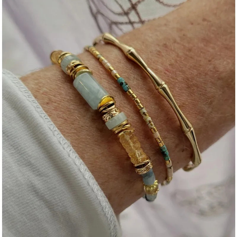 Casual Citrine Aquamarine Strand Bracelets