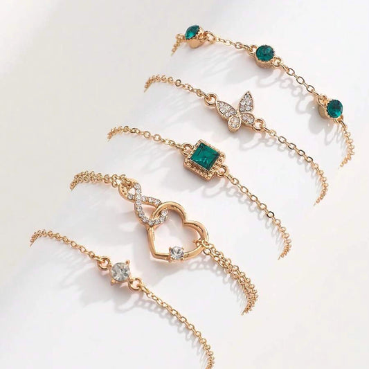 Elegant Stackable Rhinestone Gold Chain Bracelets (Set of 5)
