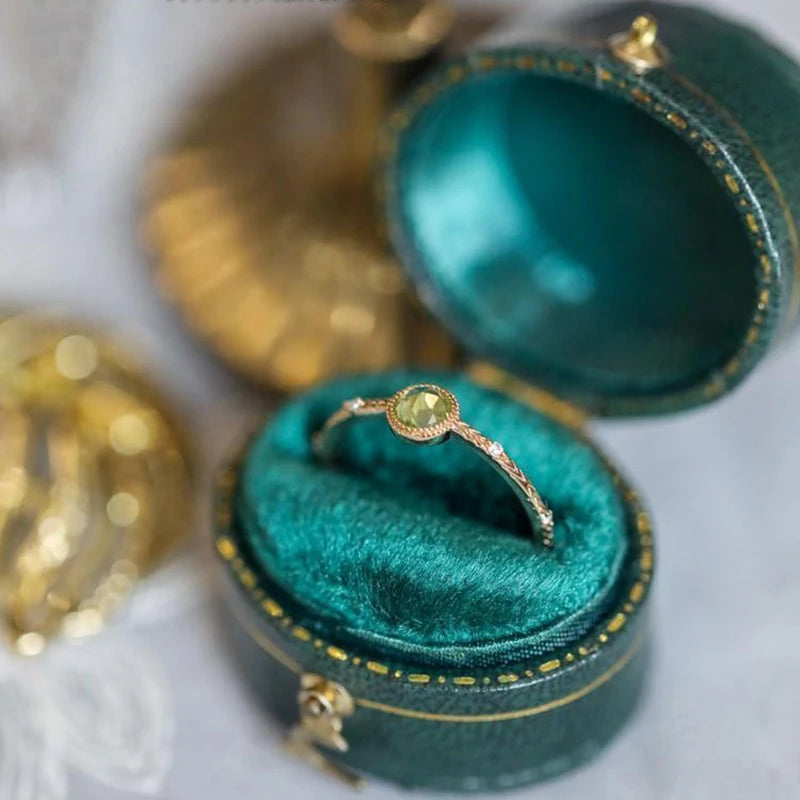 Elegant Green Peridot Crystal Birthstones Rings