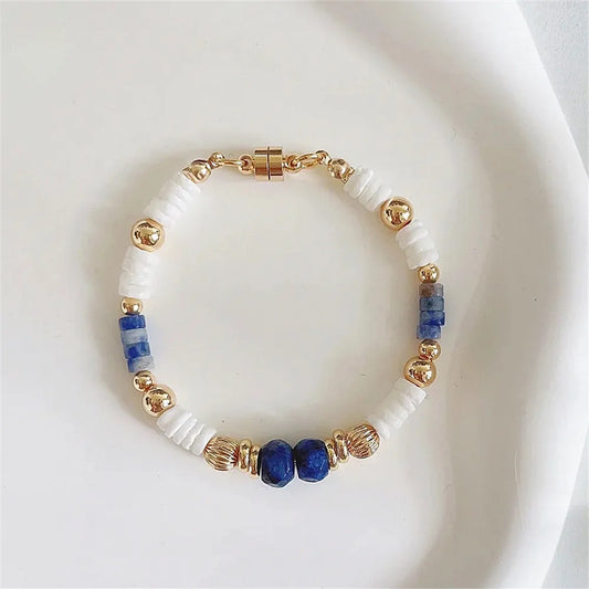 Vintage White Shell Lapis Lazuli Strand Bracelets