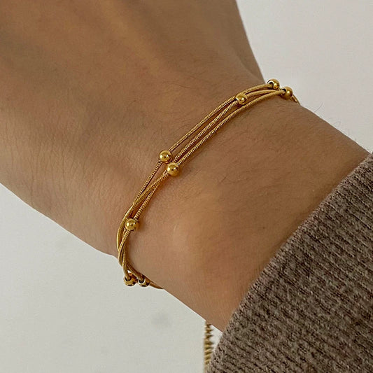 Casual 18K Gold Multilayer Beaded Bracelets