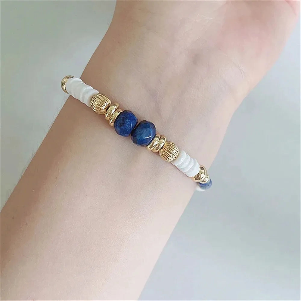 Vintage White Shell Lapis Lazuli Strand Bracelets